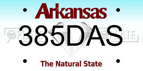 385DAS Arkansas License Plate