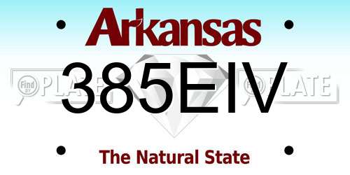 385EIV Arkansas License Plate