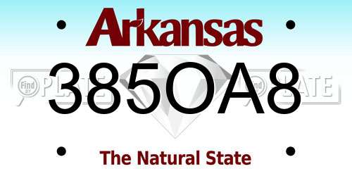 385OA8 Arkansas License Plate