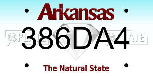 386DA4 Arkansas License Plate