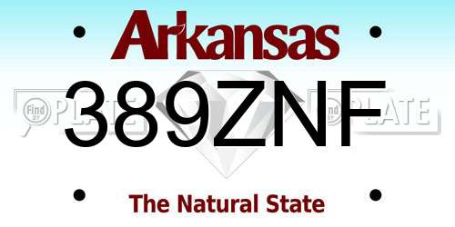 389ZNF Arkansas License Plate