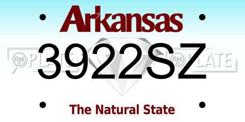 3922SZ Arkansas License Plate