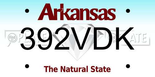 392VDK Arkansas License Plate