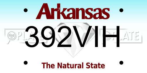 392VIH Arkansas License Plate