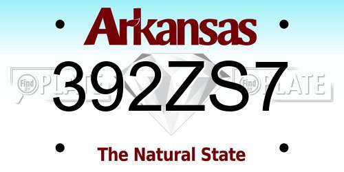 392ZS7 Arkansas License Plate