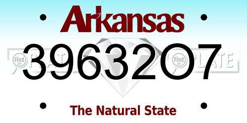 39632O7 Arkansas License Plate