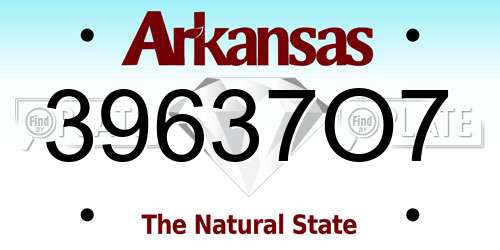 39637O7 Arkansas License Plate