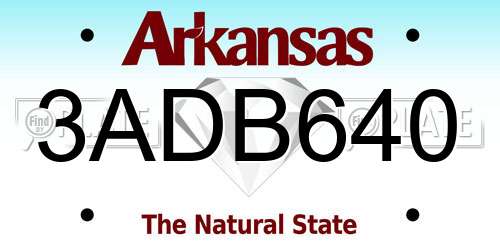 3ADB640 Arkansas License Plate
