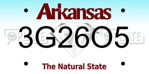 3G26O5 Arkansas License Plate