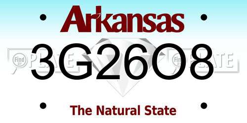 3G26O8 Arkansas License Plate