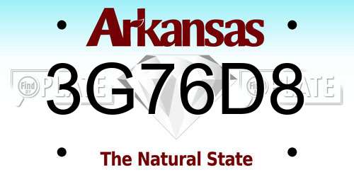 3G76D8 Arkansas License Plate