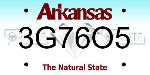 3G76O5 Arkansas License Plate