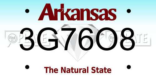 3G76O8 Arkansas License Plate