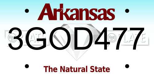 3GOD477 Arkansas License Plate