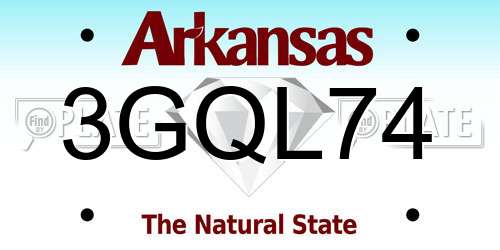 3GQL74 Arkansas License Plate