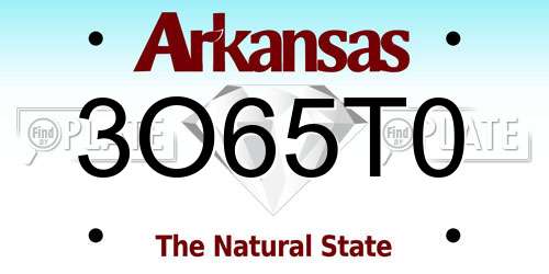 3O65T0 Arkansas License Plate