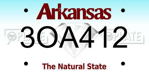 3OA412 Arkansas License Plate