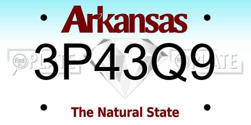 3P43Q9 Arkansas License Plate
