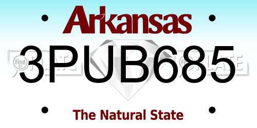 3PUB685 Arkansas License Plate