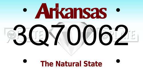 3Q70062 Arkansas License Plate