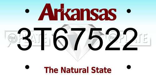 3T67522 Arkansas License Plate
