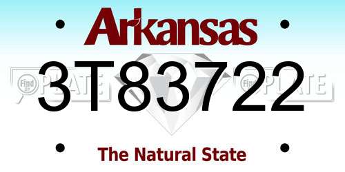 3T83722 Arkansas License Plate