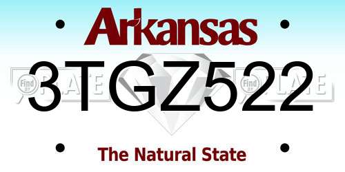 3TGZ522 Arkansas License Plate