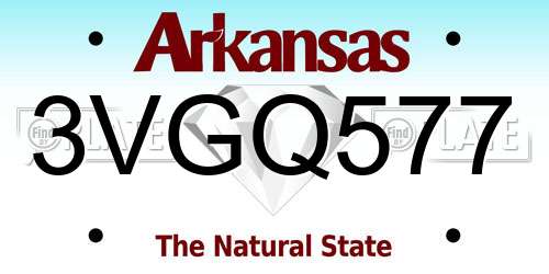 3VGQ577 Arkansas License Plate