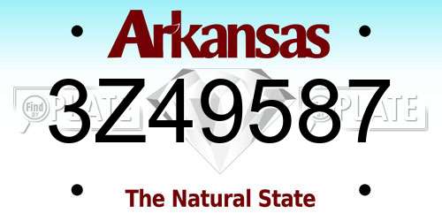 3Z49587 Arkansas License Plate