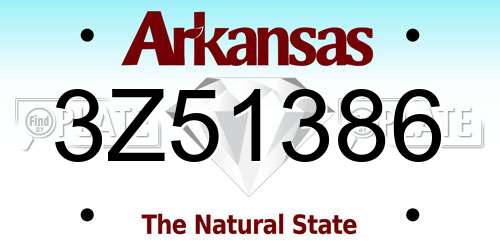 3Z51386 Arkansas License Plate