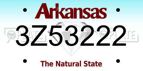 3Z53222 Arkansas License Plate
