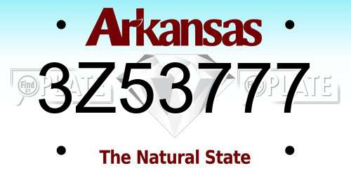 3Z53777 Arkansas License Plate