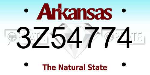 3Z54774 Arkansas License Plate