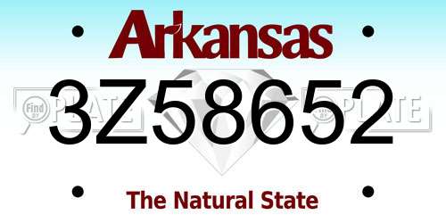 3Z58652 Arkansas License Plate
