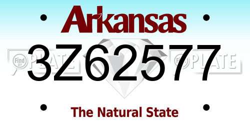 3Z62577 Arkansas License Plate