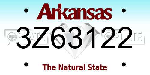 3Z63122 Arkansas License Plate