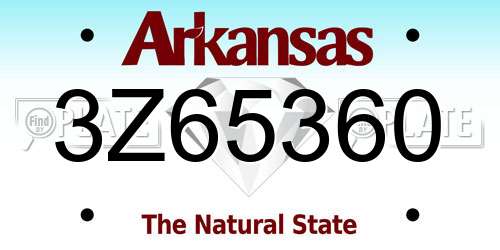 3Z65360 Arkansas License Plate