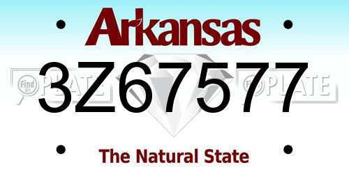 3Z67577 Arkansas License Plate