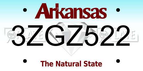3ZGZ522 Arkansas License Plate