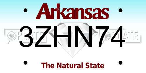 3ZHN74 Arkansas License Plate