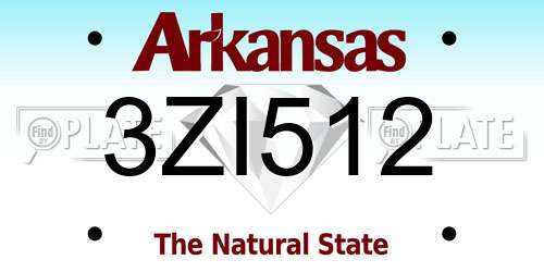 3ZI512 Arkansas License Plate