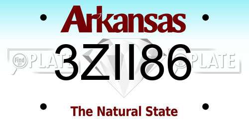3ZII86 Arkansas License Plate