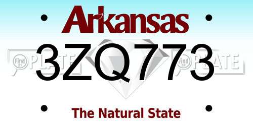 3ZQ773 Arkansas License Plate