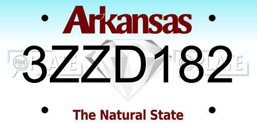 3ZZD182 Arkansas License Plate