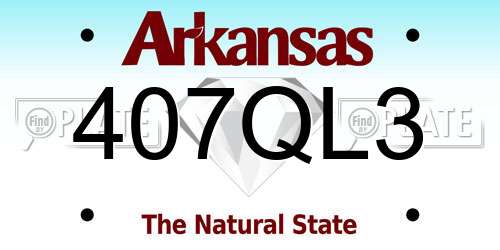407QL3 Arkansas License Plate