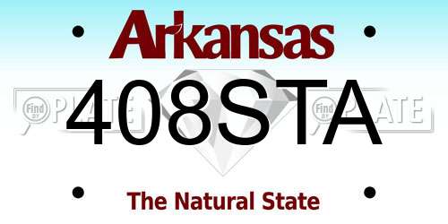 408STA Arkansas License Plate