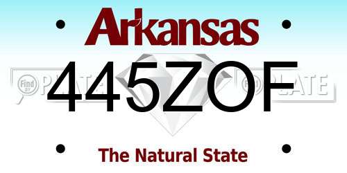 445ZOF Arkansas License Plate