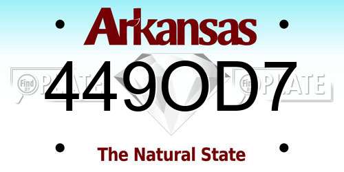 449OD7 Arkansas License Plate