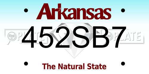 452SB7 Arkansas License Plate