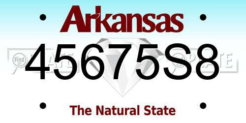 45675S8 Arkansas License Plate